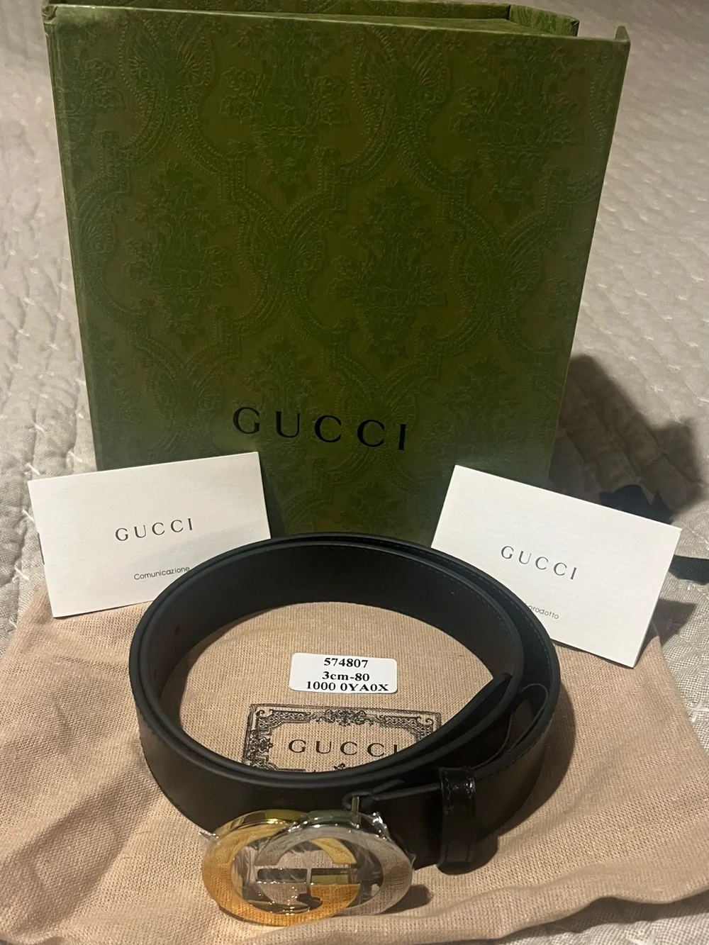 Gucci Black Leather Belt with Gold & Silver Double G Buckle